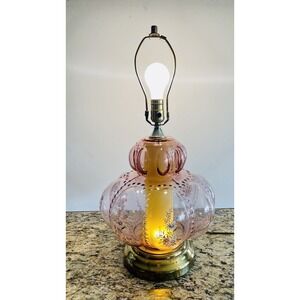Vintage Hollywood Regency MCM Bubble Floral Appliqué Decal Table Lamp Pink‎